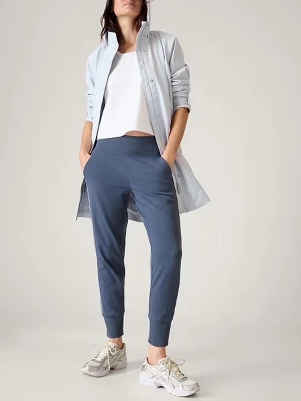 NWT Athleta Rainout Sutro Long Trench Jacket in Snowflake Blue - Size 1X